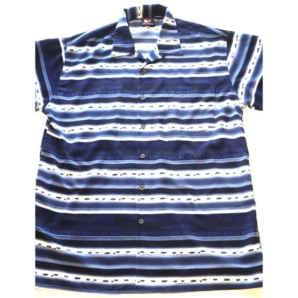 Southpole Striped Shirt Blue White Large Button-Down Retro Y2K Streetwear - Picture 1 of 11